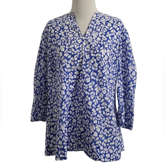 Boden Blue and White Floral Print Top Size 14R - Picture 1 of 4
